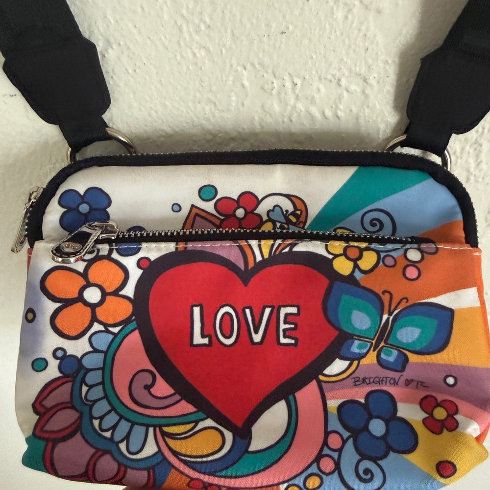 Brighton Love Heart Pop Art Multi Color Canvas Triple Zip Crossbody Bag Purse